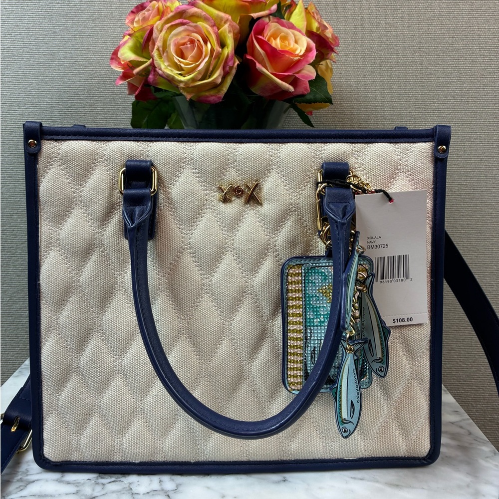 Betsey Johnson Sardines Navy XOLALA BM30725 Satchel Bag - NWT w/ Sardines Charms